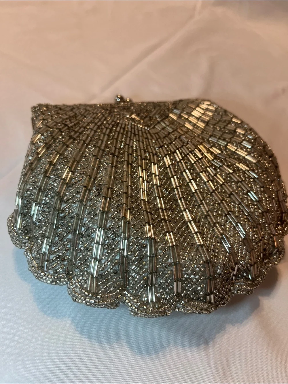 Apt. 9 Silver Beaded Shell-Style Evening Clutch with Chain